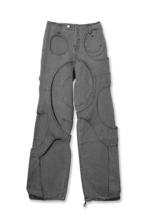 CIRCLE CUT-OUT DENIM PANTS -BLACK-
